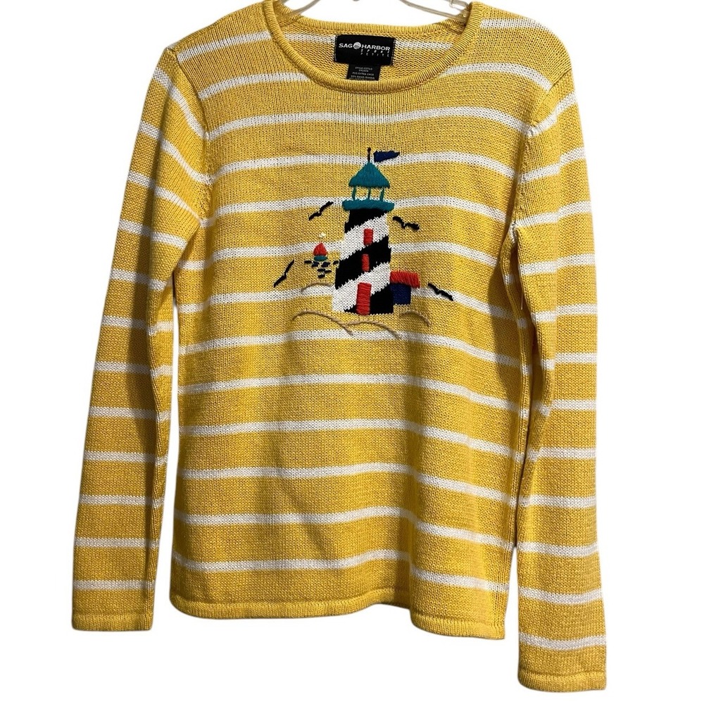 Sag Harbor Sport Petite XS Sweater Cotton Blend Round Neck Long Sleeve Novelty - Picture 2 of 5